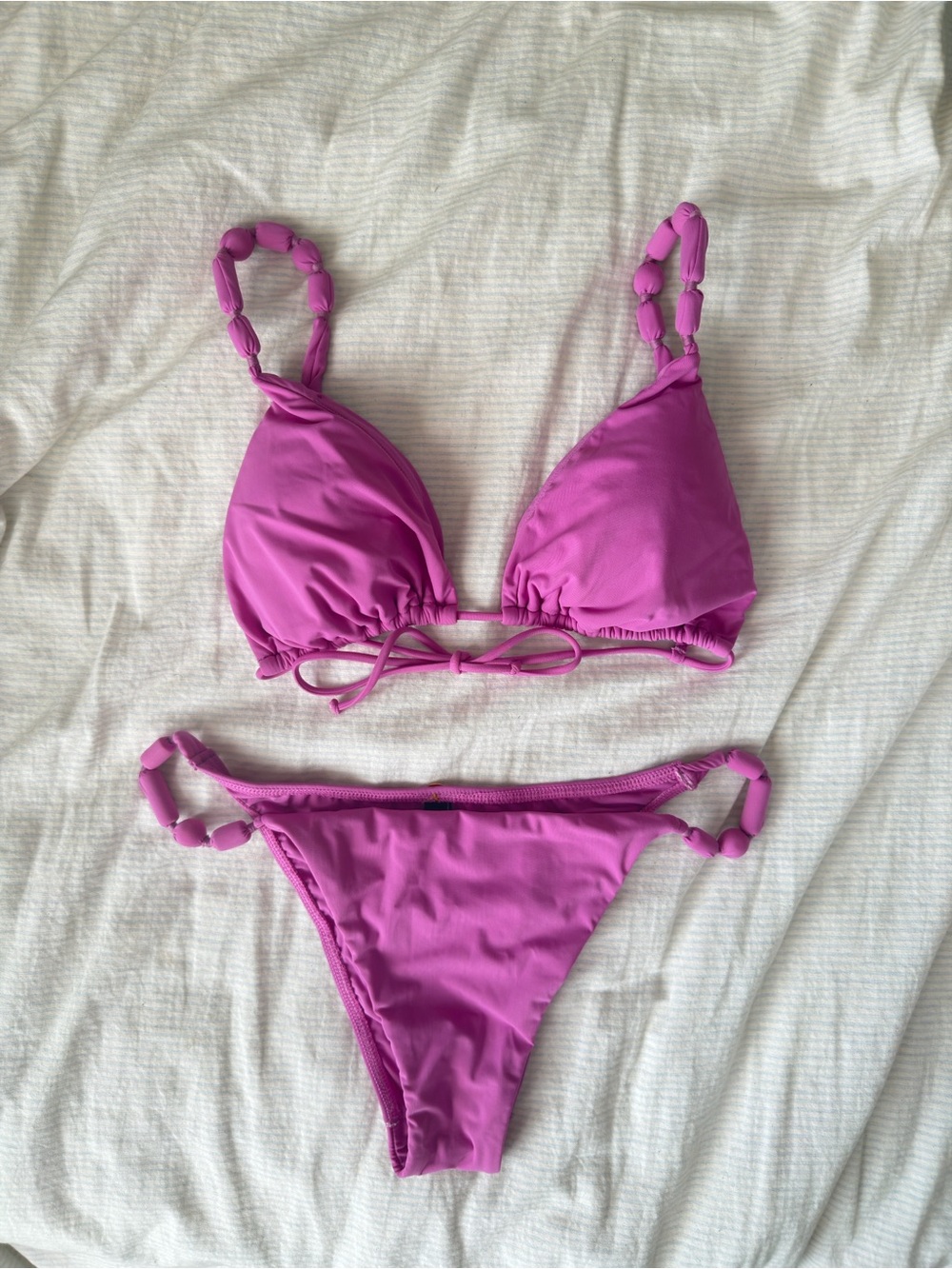 Vix Pink Beaded Strap Triangle Bikini Set size L